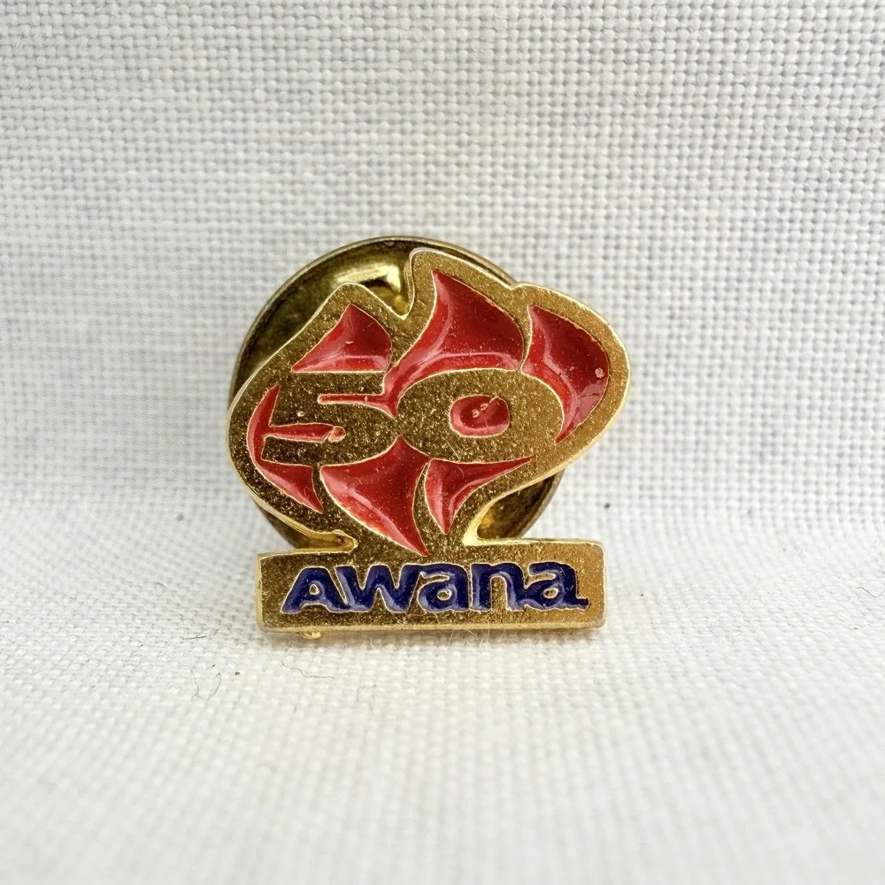 Vintage AWANA 50 Lapel Pin / Tie Tac Vest Hat 50th Anniversary Gold Tone Gift‎